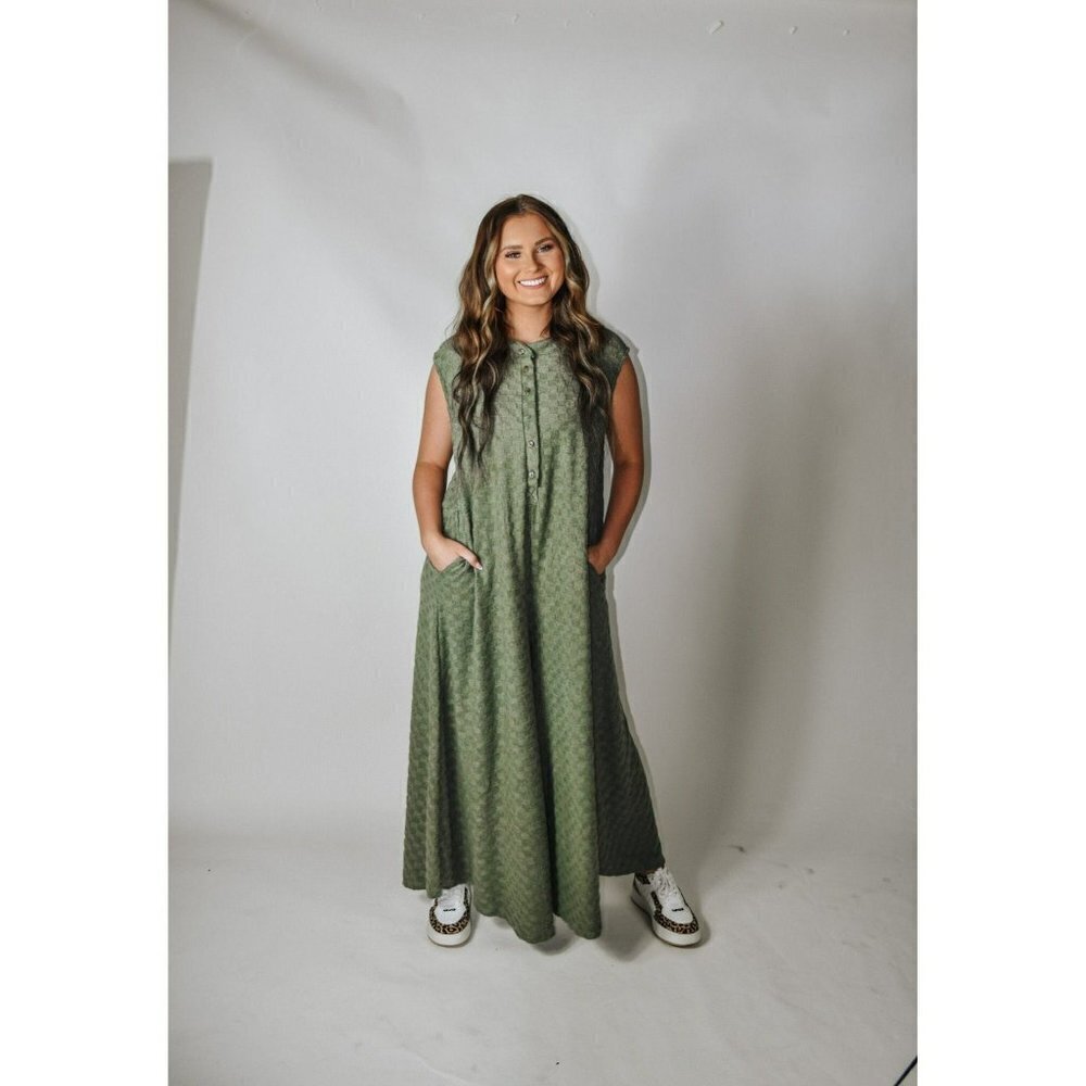 Nellie Checkered Jumpsuit in Olive - Picture 2 of 9